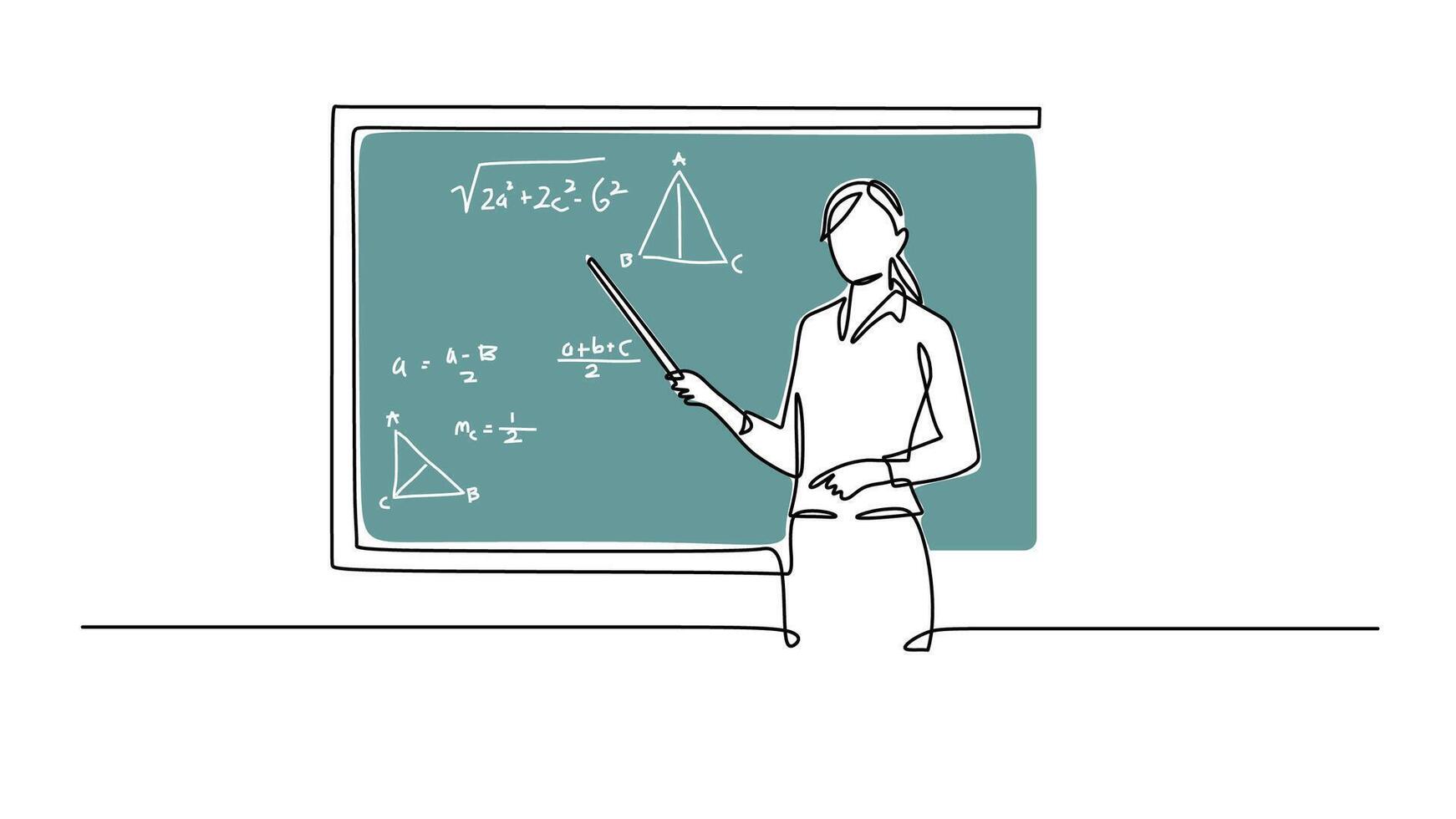 continuo uno línea dibujo de un profesor participación un puntero vector