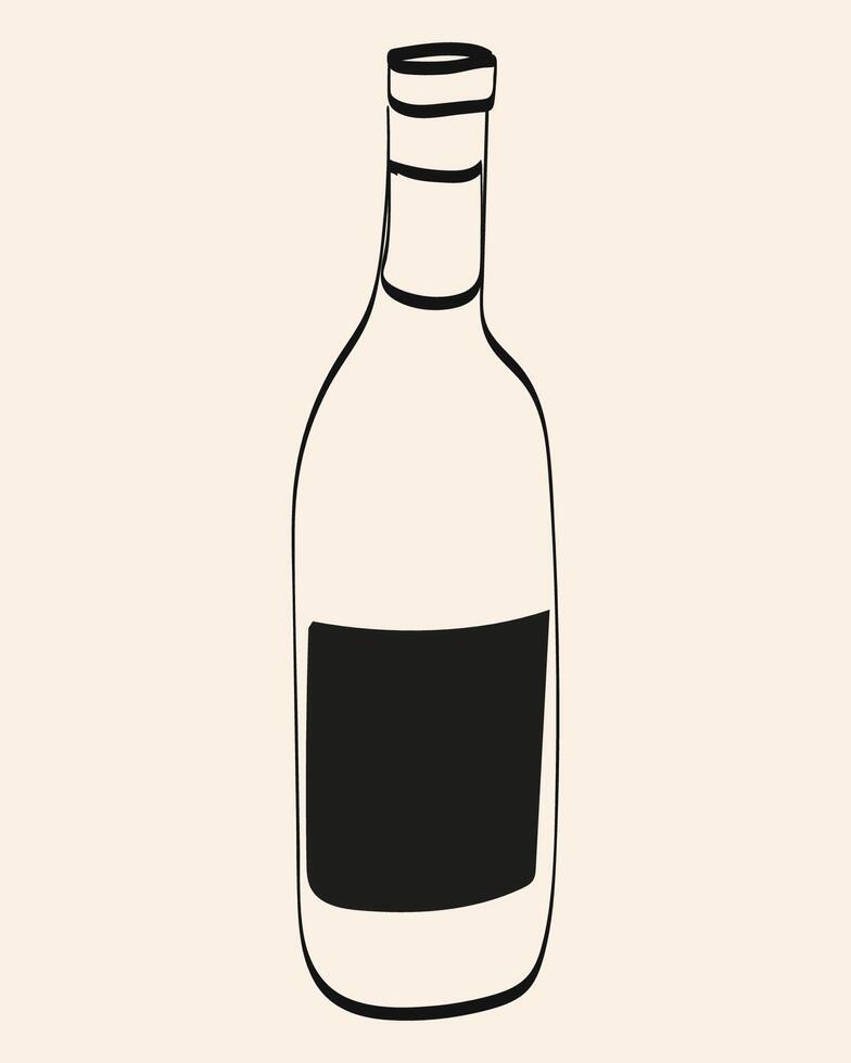 Empty wine bottle with a blank label in a minimalistic style suitable for artistic design or branding purposes vector