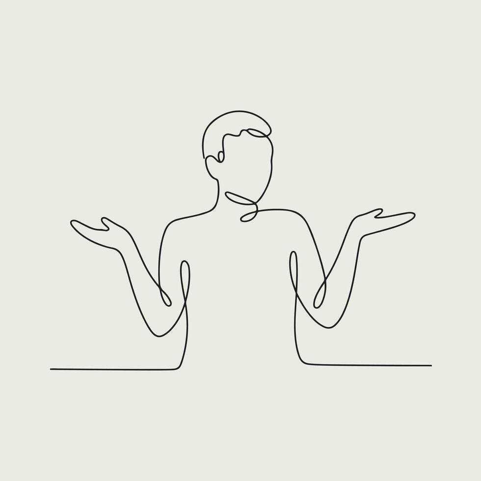 continuous line drawing of a man with his hands up vector