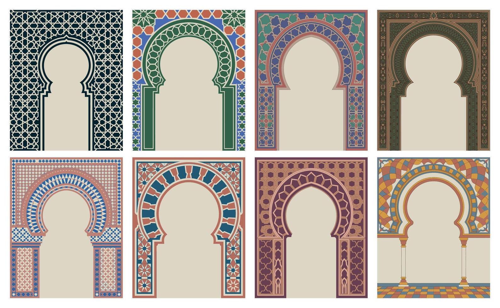 Andalusian Arch Designs with Intricate Geometric Patterns vector