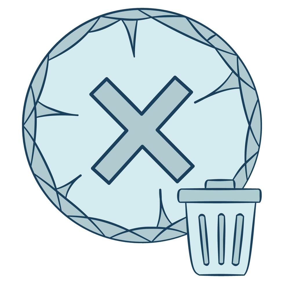 Glacial delete cancel icon with shattered ice and trash can graphic vector