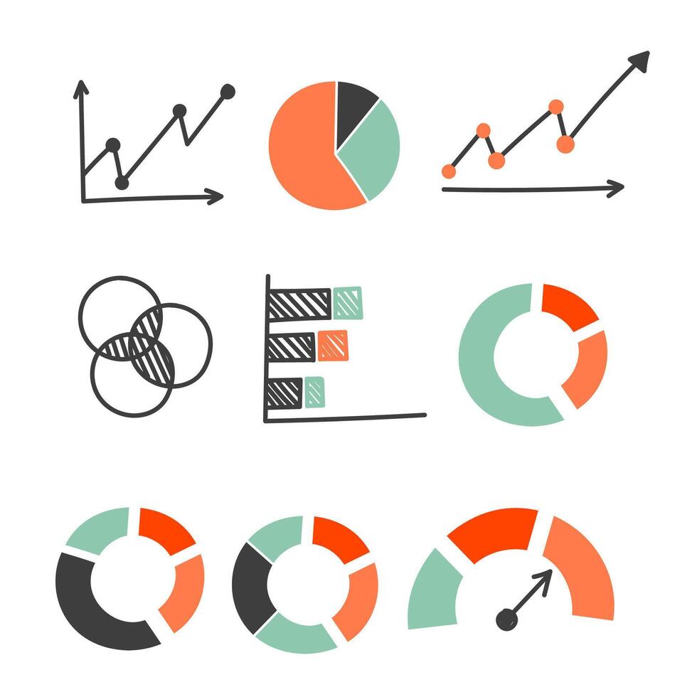 a set of graphs and charts that are drawn in a simple style vector