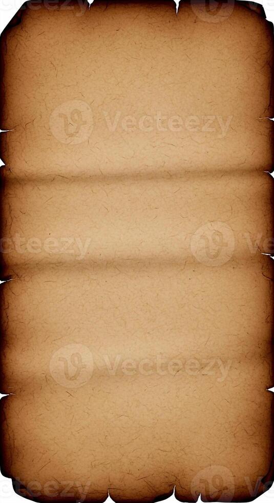 Aged and tattered parchment scroll with frayed edges and horizontal lines for text photo