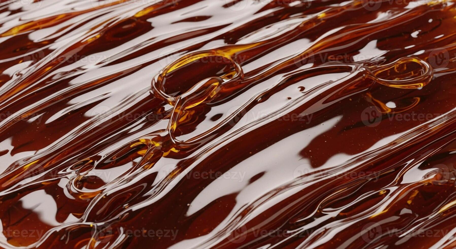 Close up abstract macro photography of viscous amber liquid with swirling patterns and highlights photo