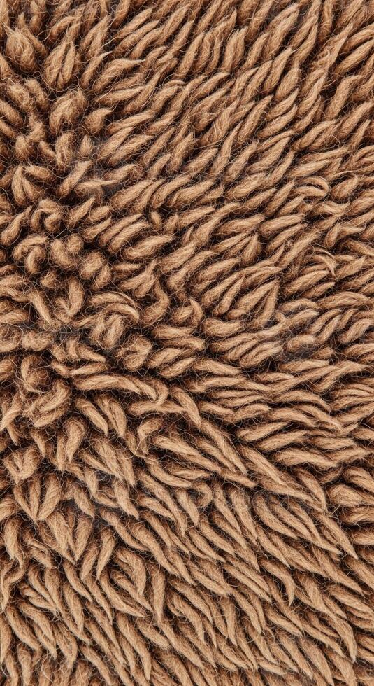 Close up textured abstract background of soft fuzzy brown fabric with a dense pile of fibers photo