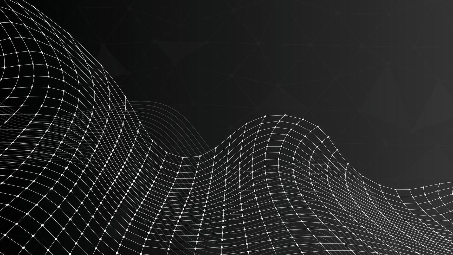 3D mesh grid, black background, wireframe, tech digital, waveform design, abstract lines, modern art vector