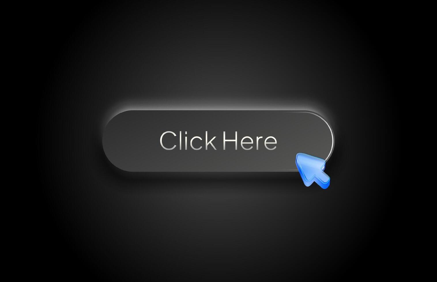 Dark Grey button with Click Here text centered on a dark background vector
