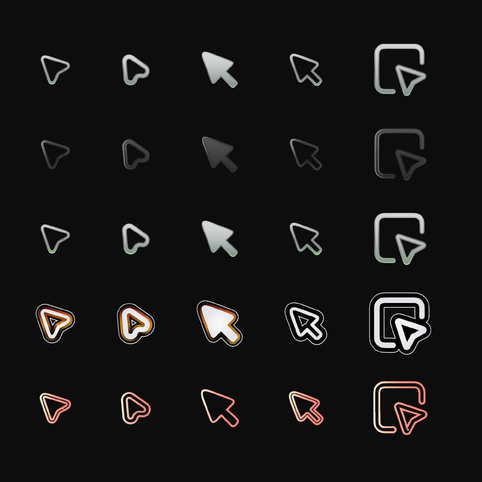 varios computadora ratón cursor íconos arreglado en un cuadrícula en un negro antecedentes vector