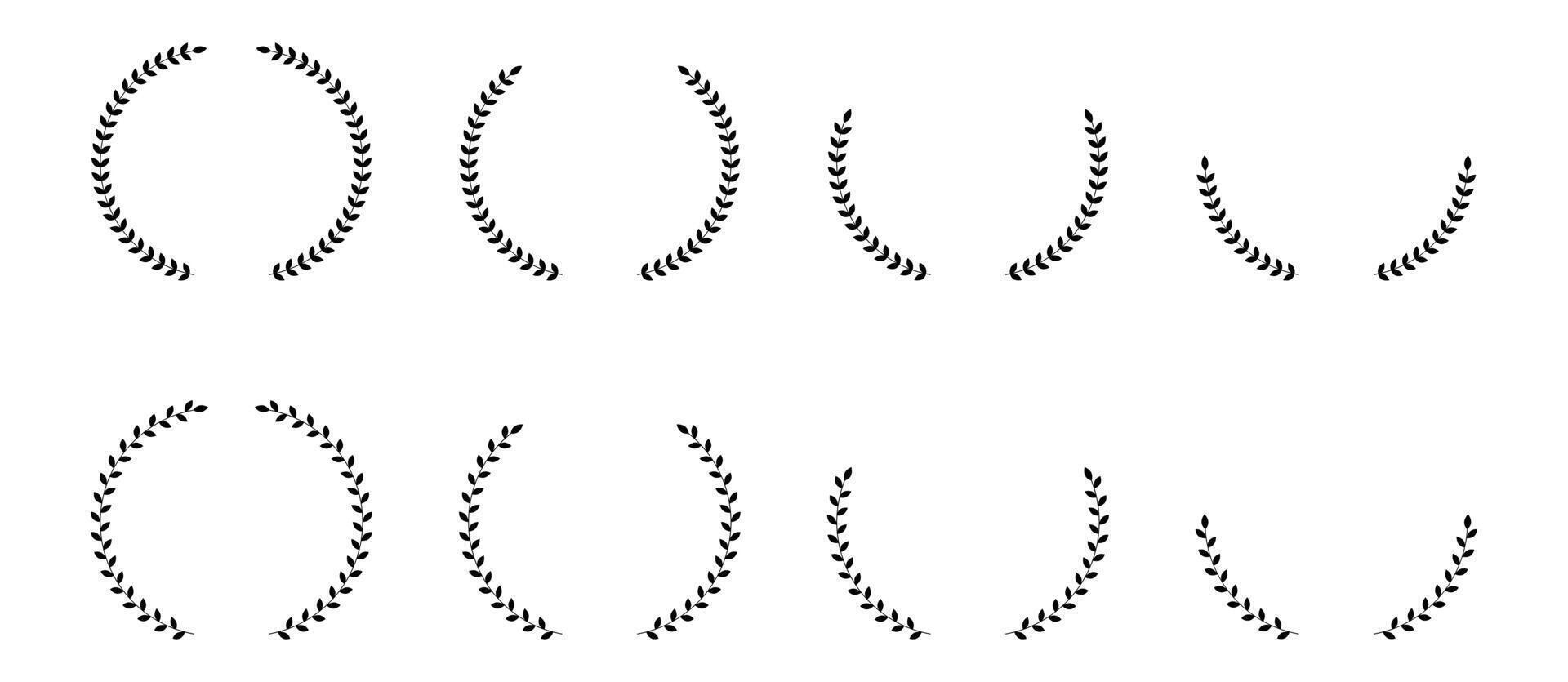 Several circular and semicircular laurel wreaths forming decorative borders are arranged on a white background, providing versatile design elements vector