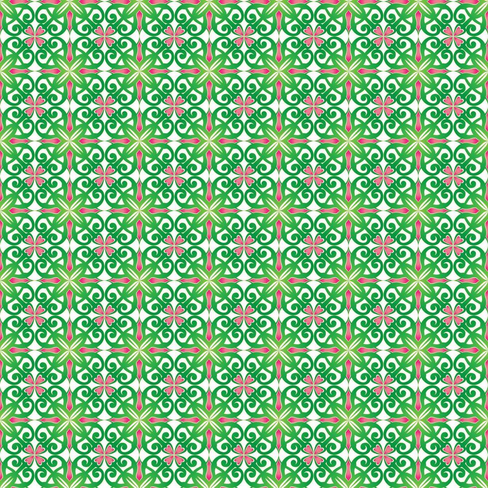 Geometric Seamless Pattern Soft Red Flower Green Line Abstract Line Art Background vector