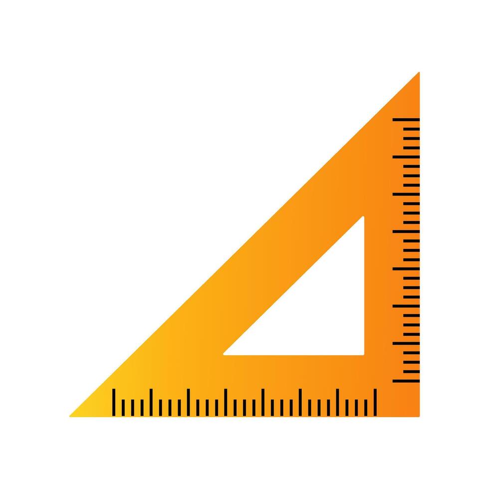An orange triangular ruler illustration, designed in flat modern style, representing geometry, drawing, measurement, school supplies, mathematics, and educational stationery essentials. vector