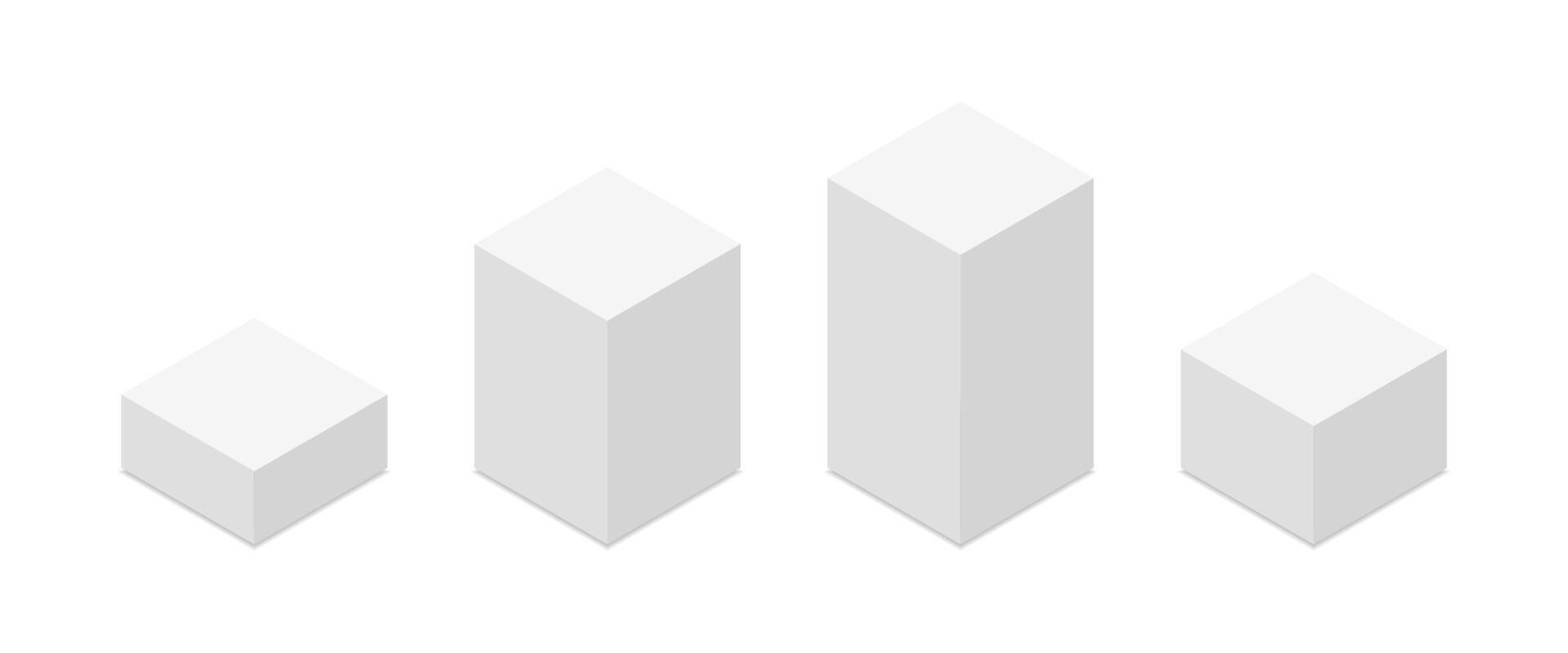 3D cubes in different heights. Three dimensional cubes. Geometric shapes. vector