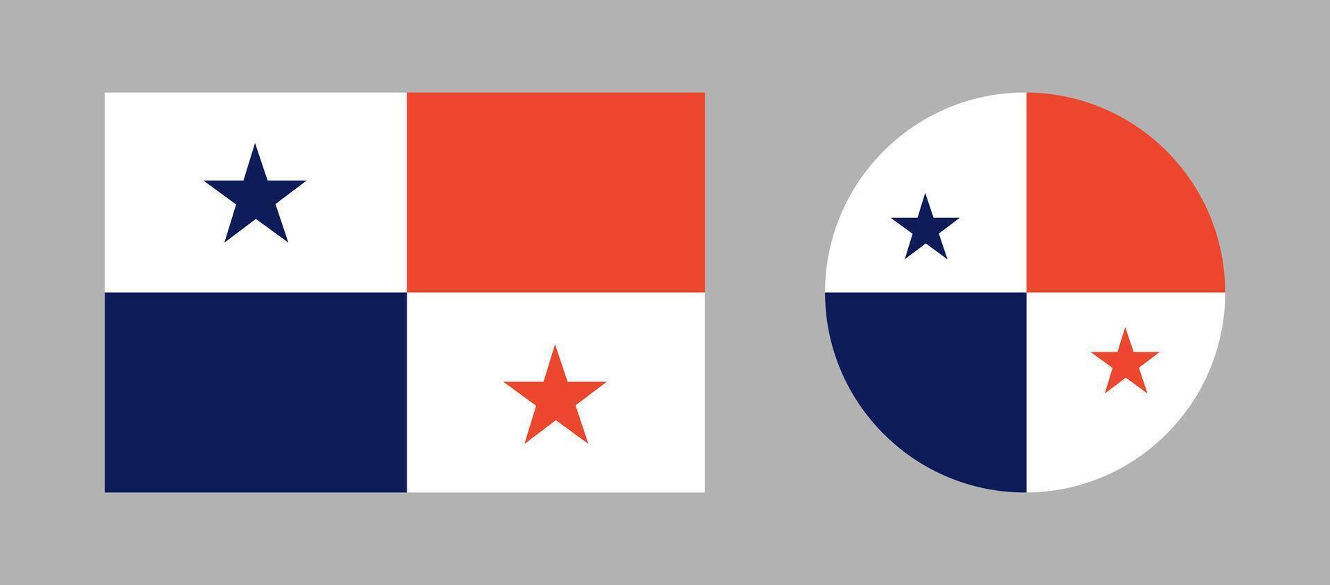 Flag of Panama rounded, rectangular background. Panama flag circular icon. Set of National flag of Panama circle, rectangle badges. vector