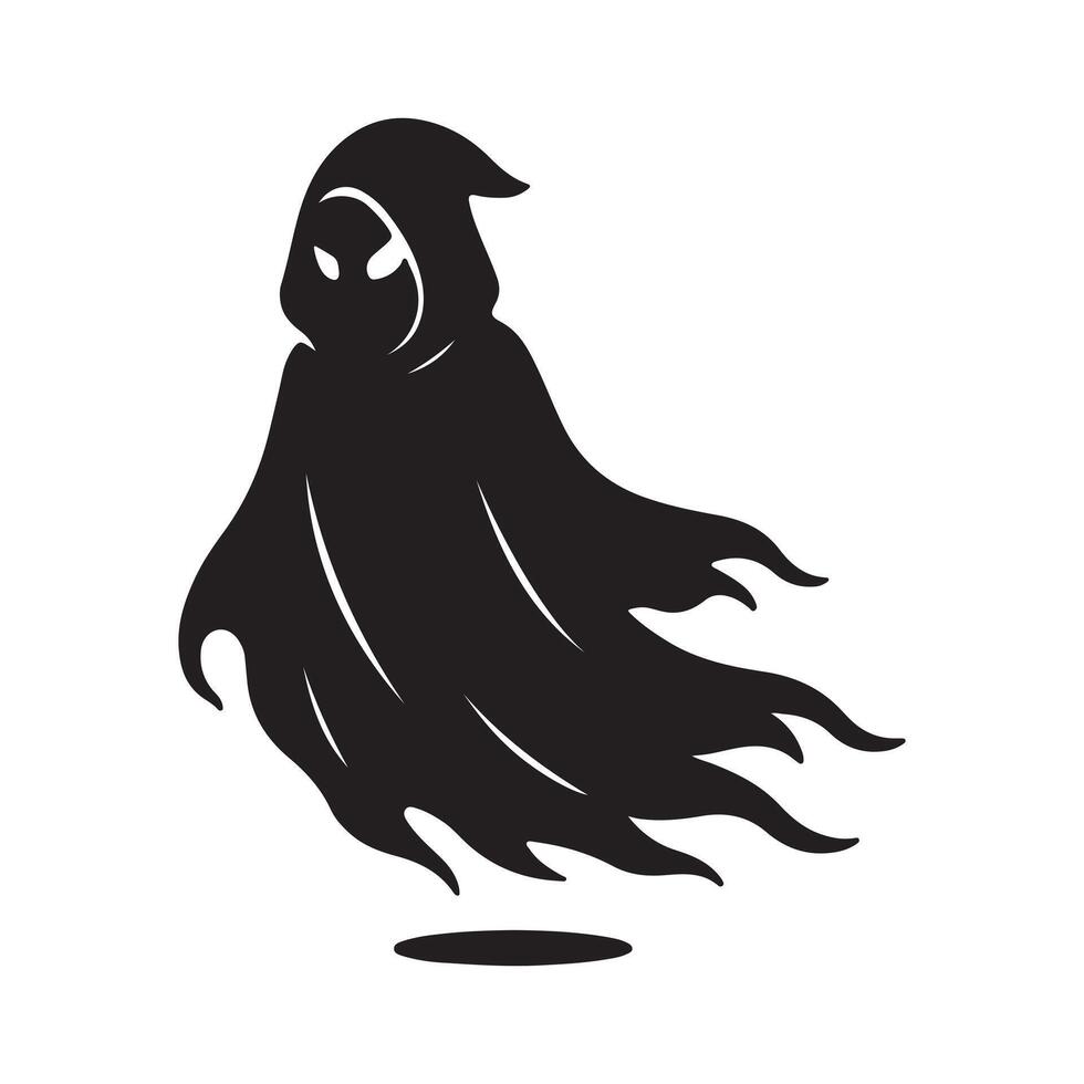 Ethereal hooded ghost illustration, a haunting specter with luminous eyes, perfect for creating an atmospheric and mysterious design concept vector