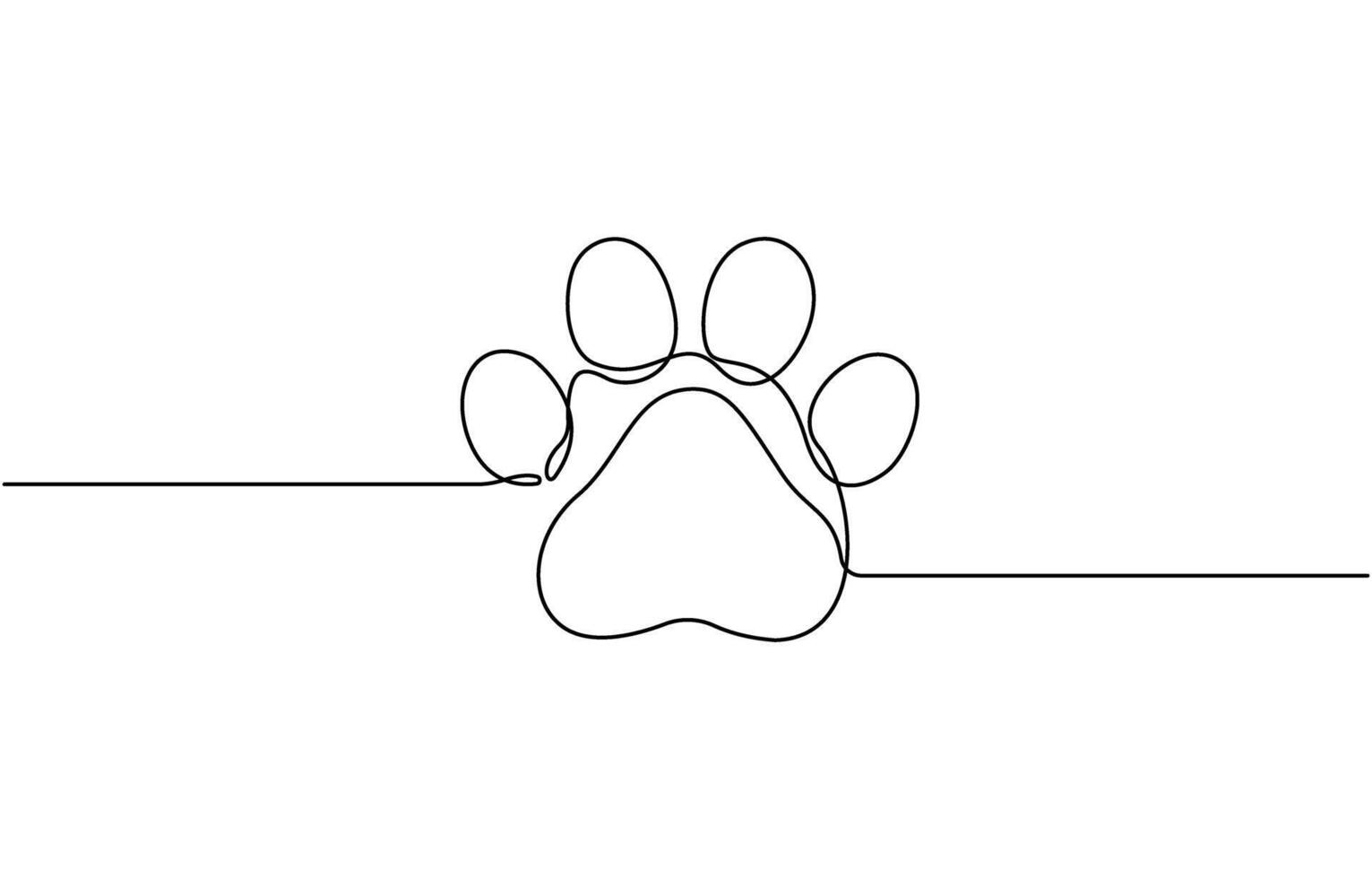 Continuous one line drawing of a animal paw pad, One line drawing of a dog paw print Graphic design vector