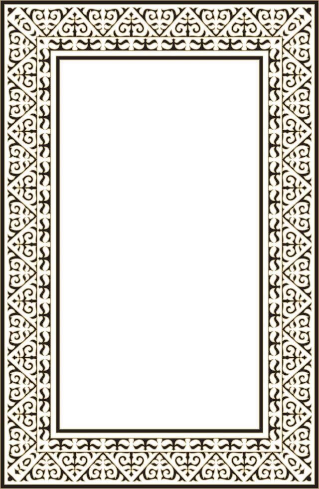 Kazakh national square gold and black ornament frame. Ethnic pattern. Rectangle reflecting nomadic culture. Suitable for design and textiles. vector