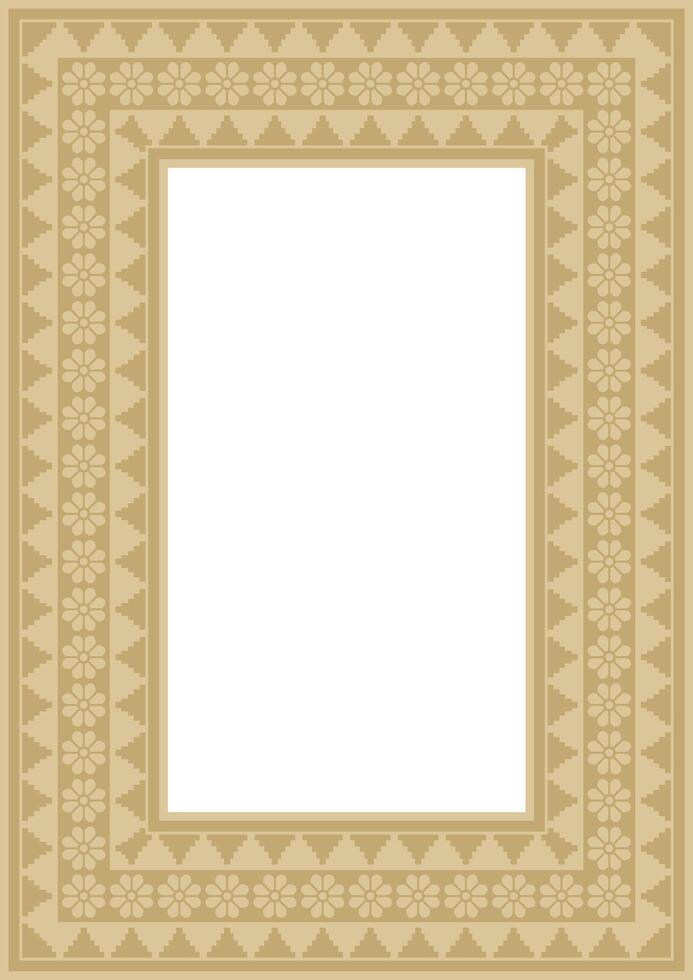 square Assyrian gold ornament. Rectangle, border, frame of Mesopatamia Pattern ancient East vector