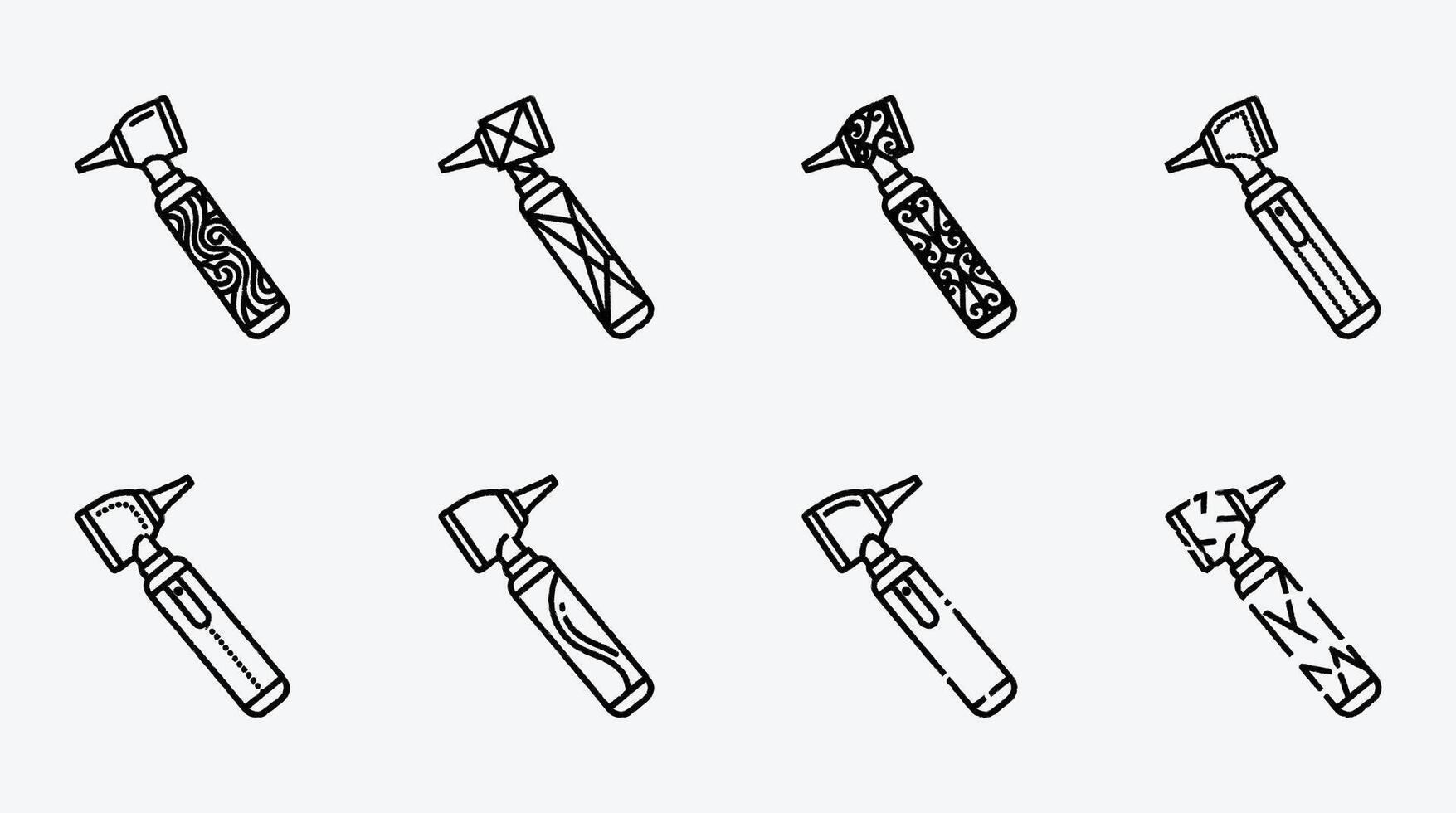 Collection of Otoscope Illustrations with Decorative Patterned Handles in Outline Style vector