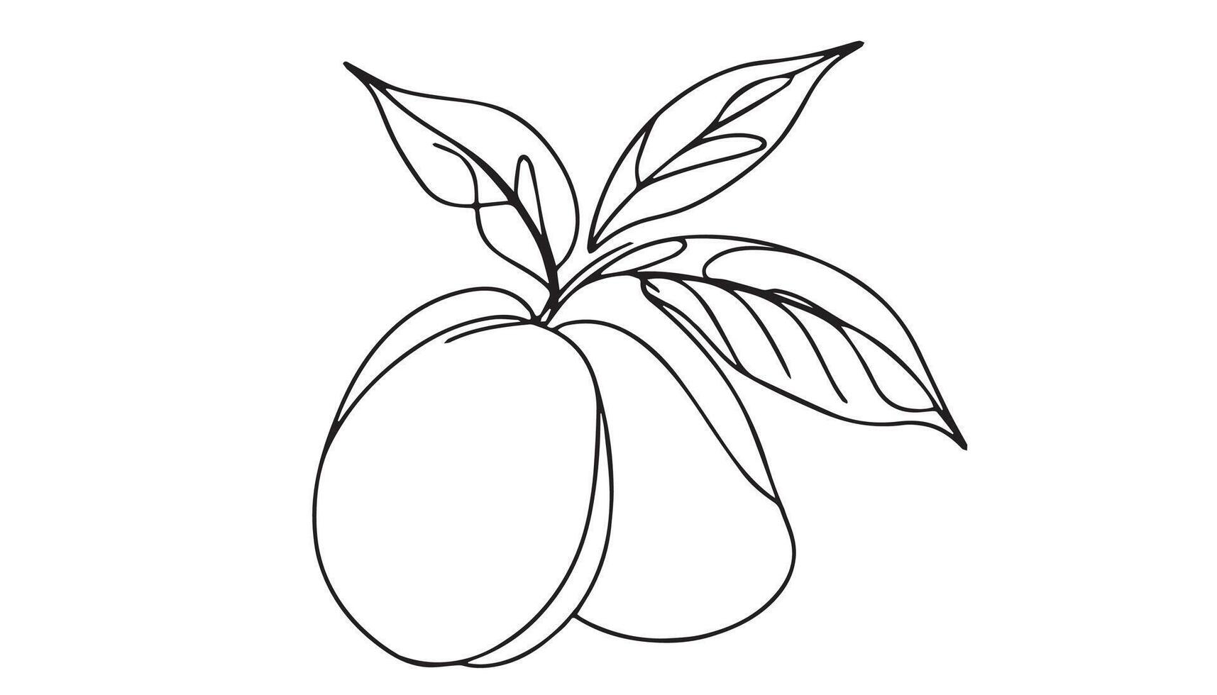 continuous drawing of a mango with leaves vector