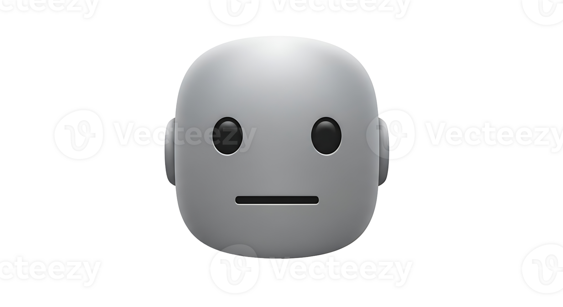 un minimalista 3d representación de un neutral gris robot cabeza con un blanco expresión, aislado en un transparente fondo, simbolizando artificial inteligencia y moderno tecnología png