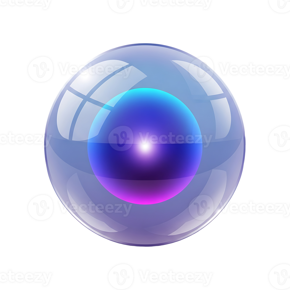 Captivating abstract glassy sphere with an internal radiant glow, embodying digital elegance and futuristic design, perfect for technology or science concepts, isolated on a transparent background png