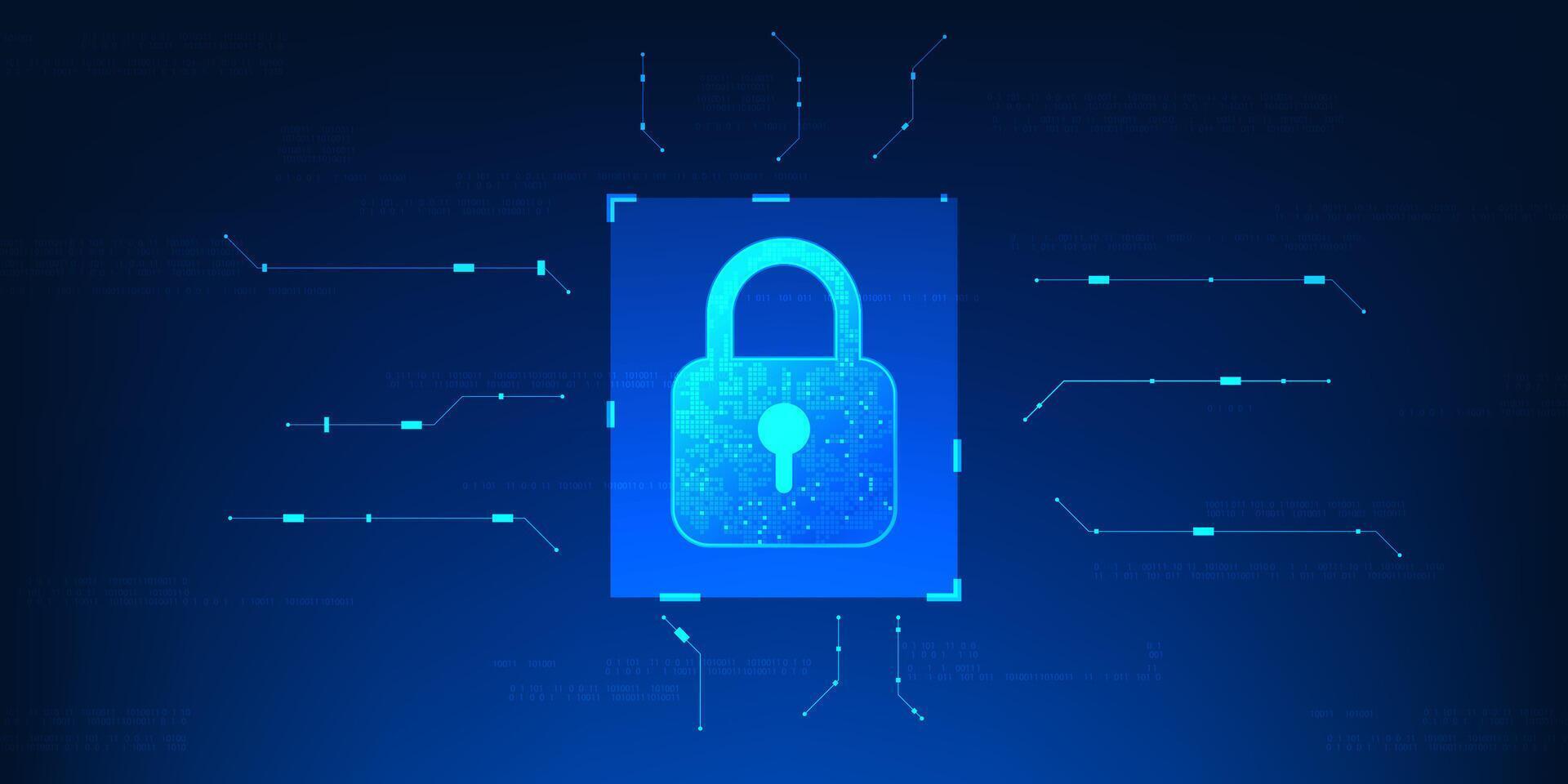 Cybersecurity Technology Lock with Digital Circuit Protection, Secure Data Encryption, Antivirus Defense, Preventing Cyber Attack and Malware Threats, Symbol of Modern Cyber Defense System Information vector