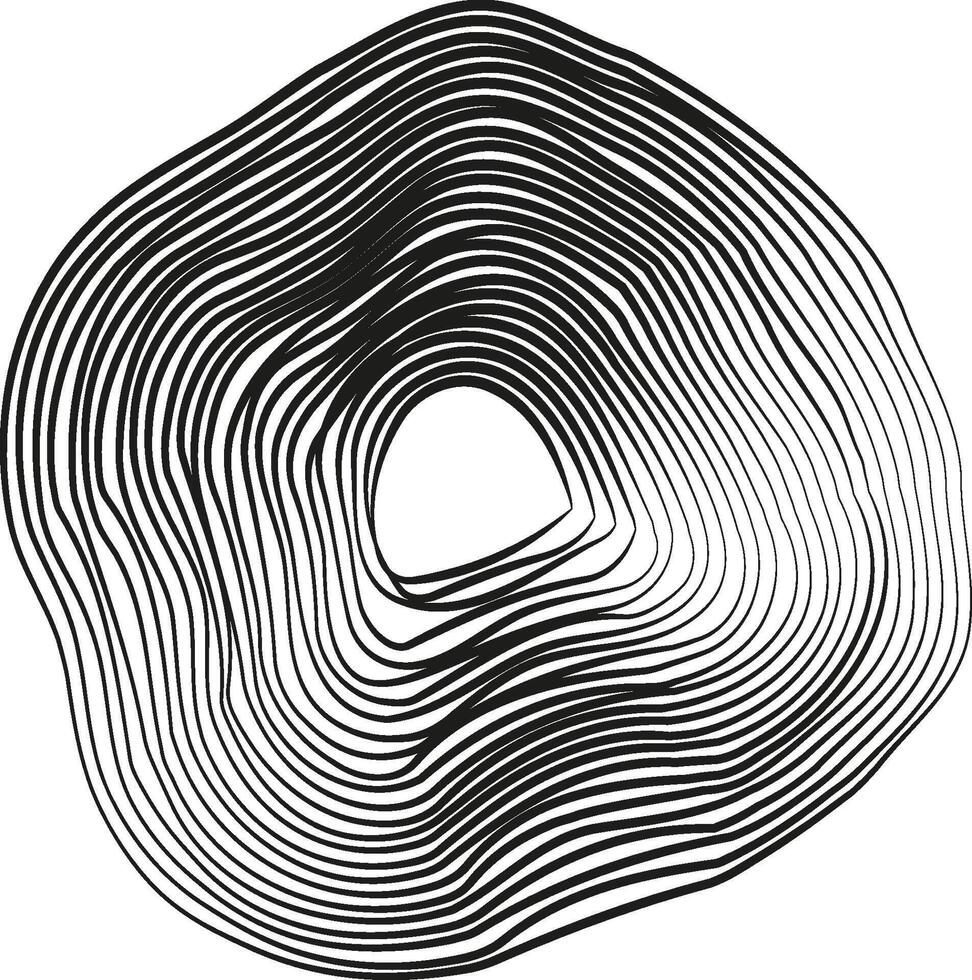 A circular design with a triangular hole at its center, formed by geometric lines and organic patterns. vector