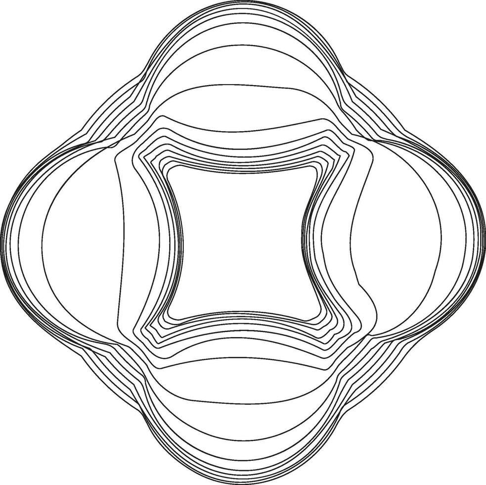 A circular design resembling an inverted cone shape, with radial lines creating a sense of depth and perspective. vector