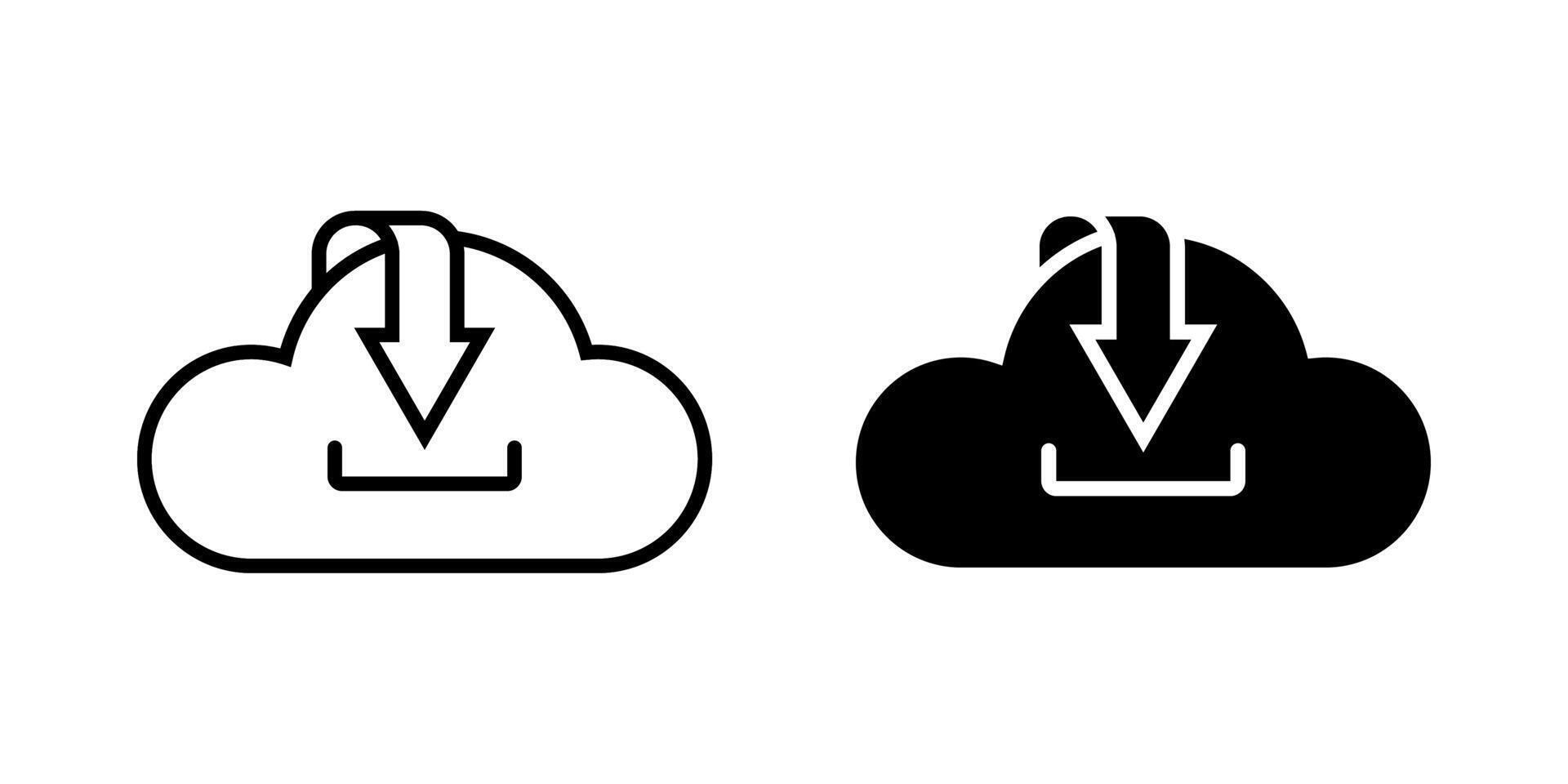 Secure Download icon set. illustration of a cloud with an arrow pointing down, representing download functionality, available in black and white. illustration on white background. vector