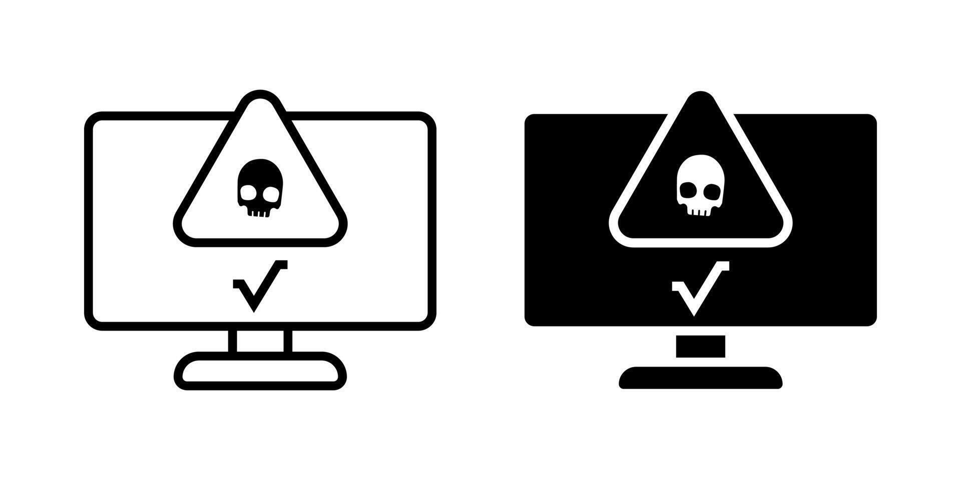 Root Access Warning icon set. This minimalist flat style icon depicts a computer monitor displaying a skull alert sign, symbolizing a security threat. illustration on white background vector