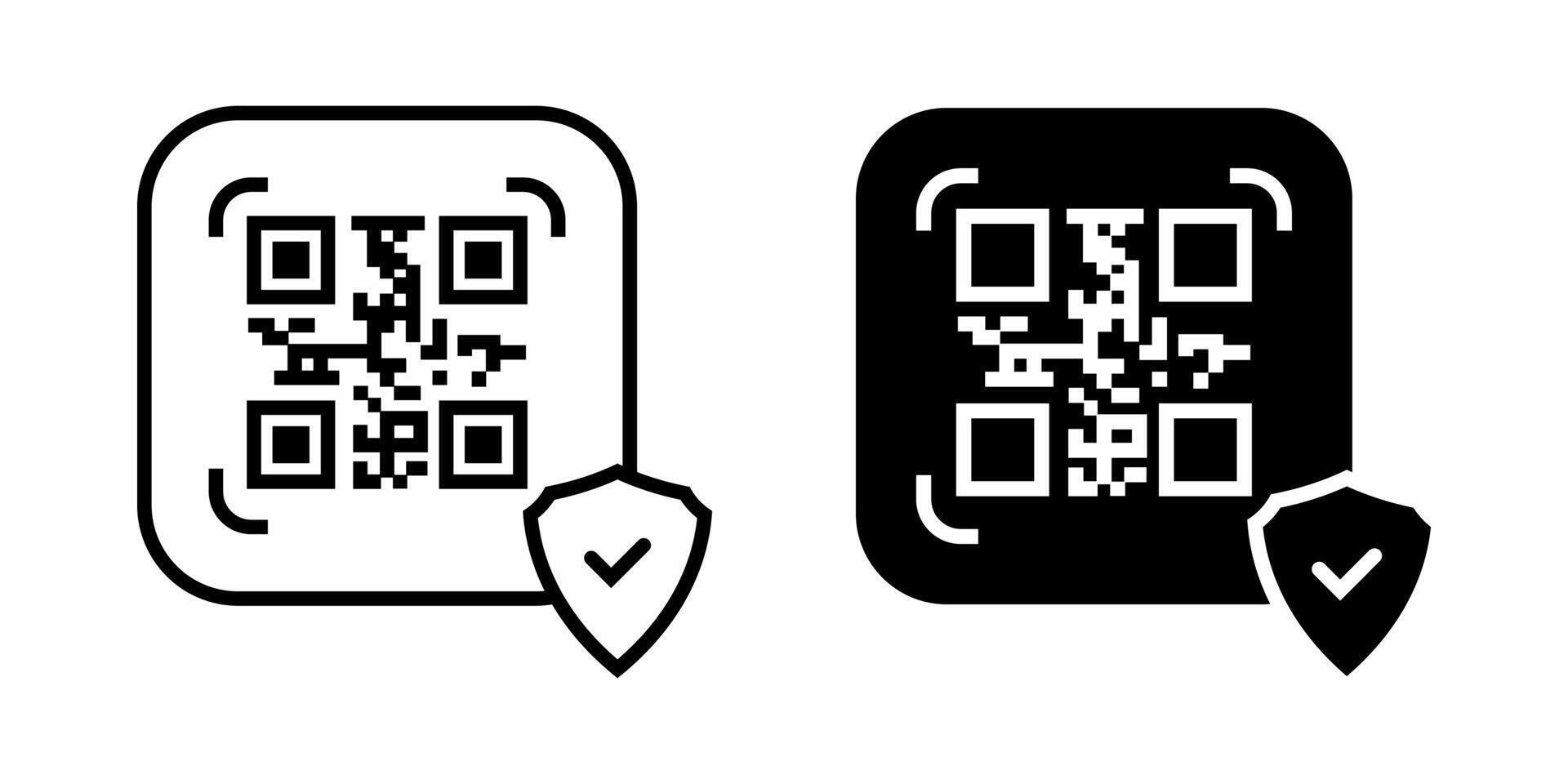 seguro qr código icono colocar. ilustración presentando un qr código icono acompañado por un seguridad blindaje. simboliza tecnología, seguridad, y moderno datos codificación ilustración en blanco antecedentes vector
