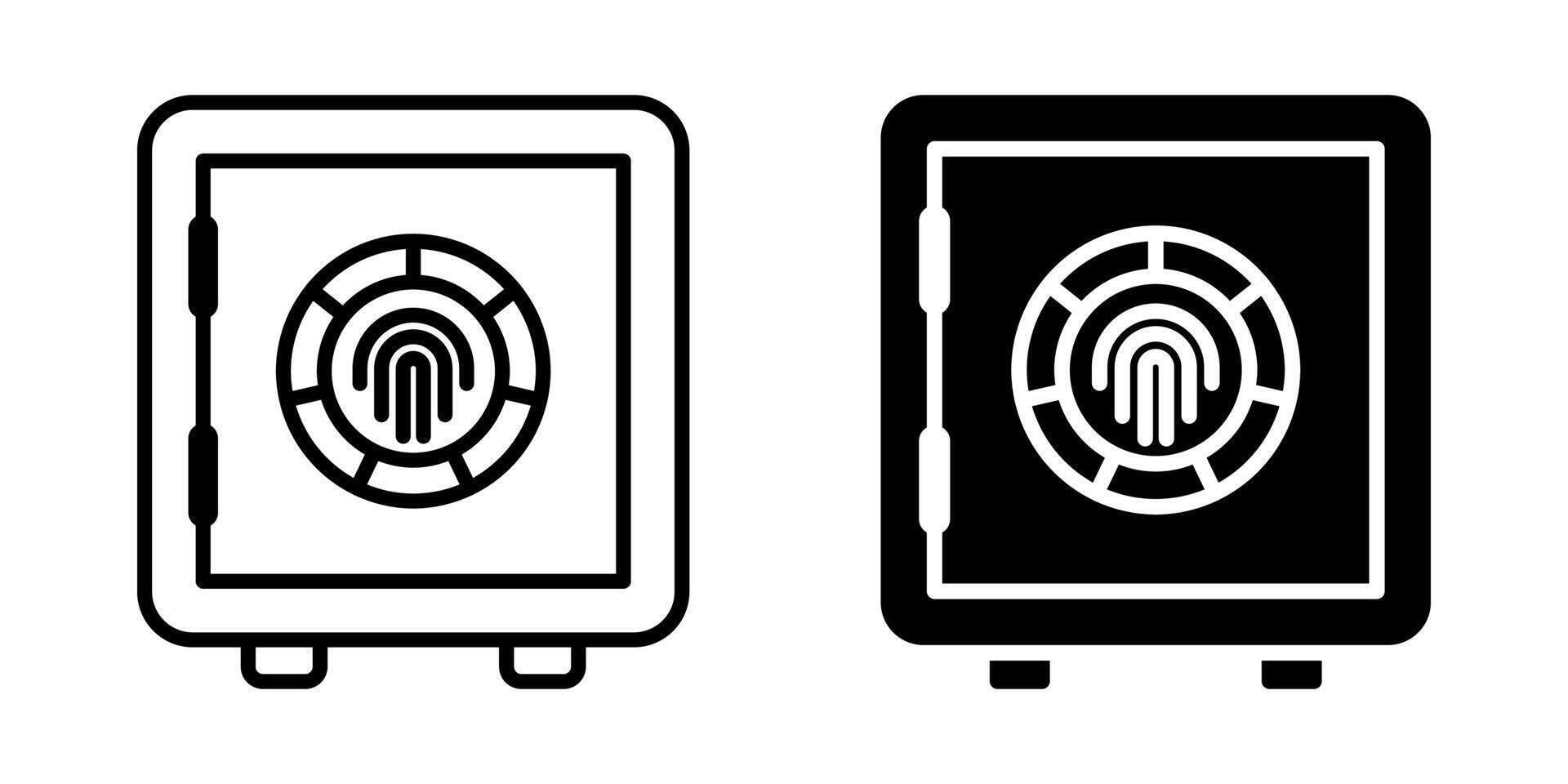 Vault icon set. A minimalist of a security safe with a fingerprint scan icon. Perfect for security, banking, finance, or technology related projects. illustration on white background vector