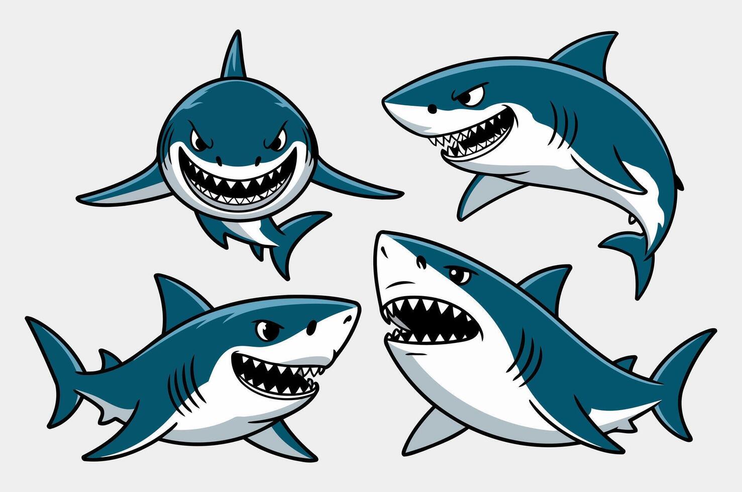 Powerful Shark Designs with Bold Features and Playful Expressions vector