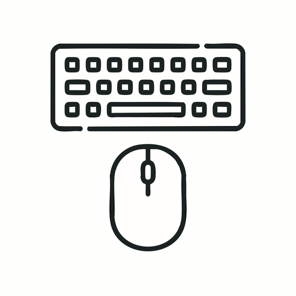 Modern Computer Keyboard and Mouse Icon Essential Digital Input Devices for Work and Technology Line Art Illustration vector