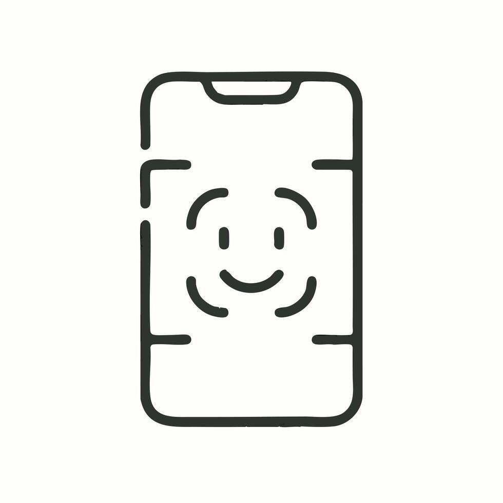Happy Face ID Facial Recognition Smartphone Icon Biometric Security Line Art for Mobile Authentication and Digital Identity vector