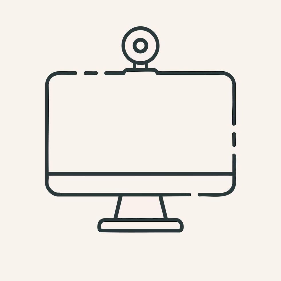 Modern Desktop Computer Monitor with Webcam Line Art Icon for Calls Online Meetings and Streaming Technology vector
