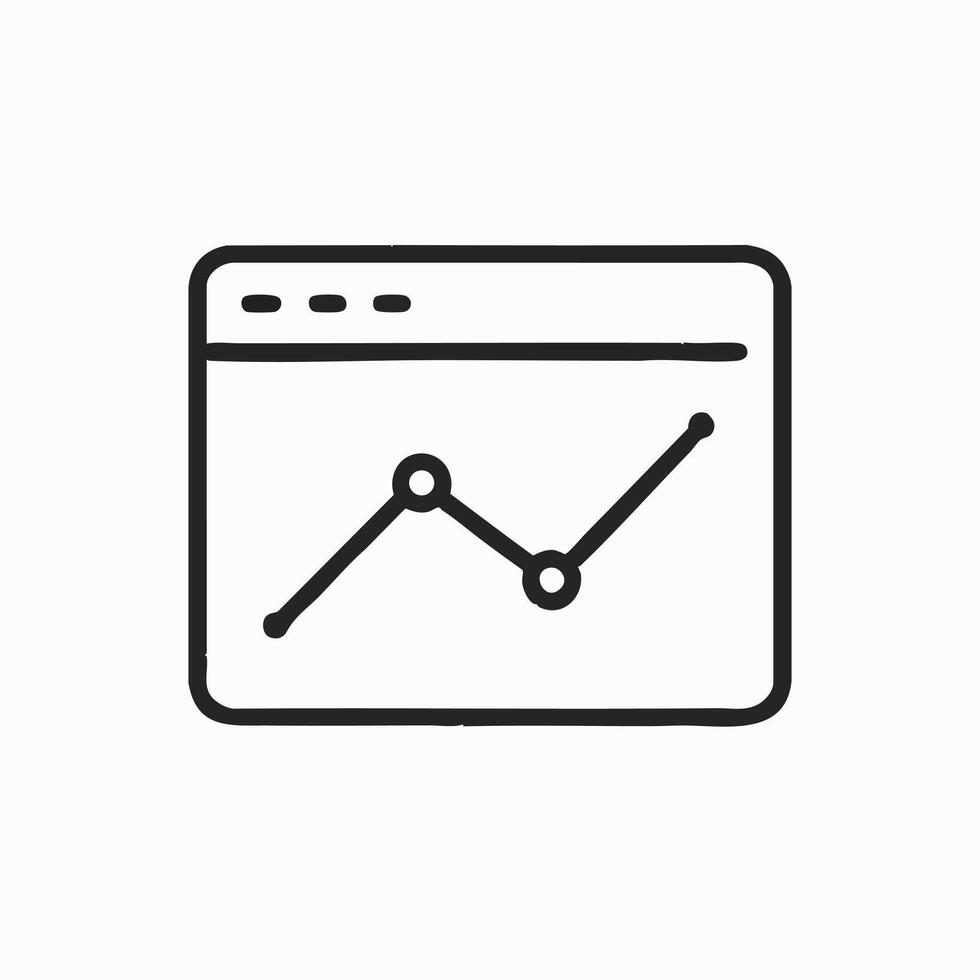 Hand Drawn Line Graph in Browser Window Icon Web Analytics Business Trends Digital Marketing Data Visualization Simple Doodle Style for SEO Financial Growth vector