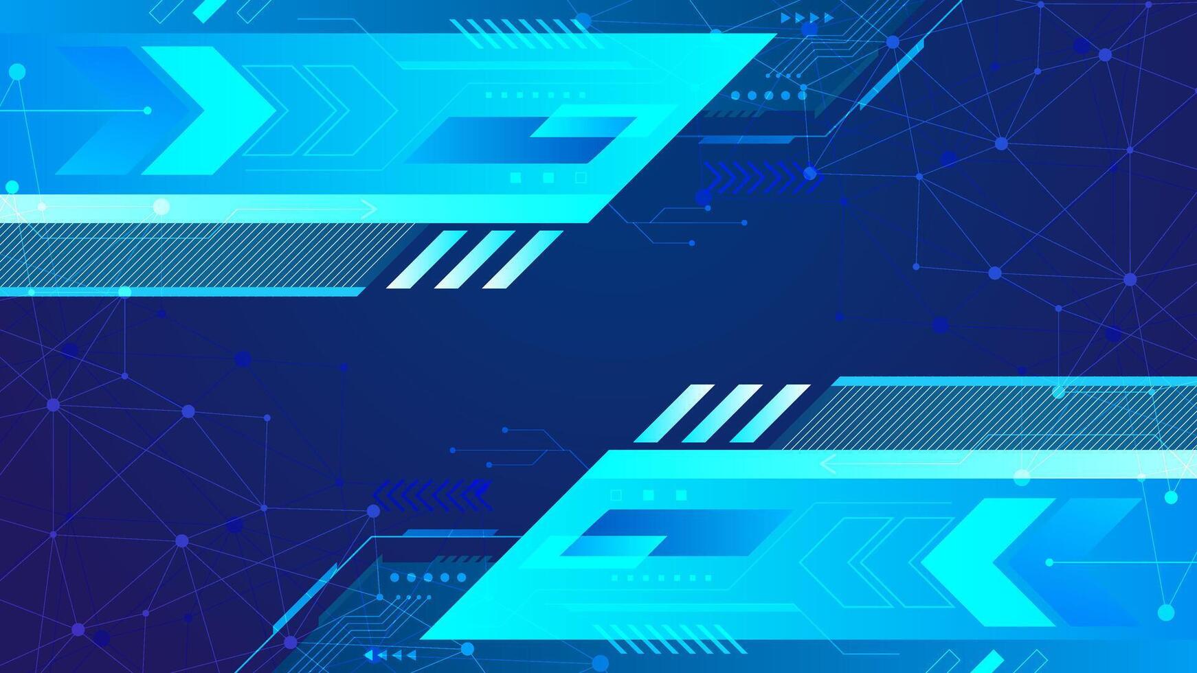 Abstract futuristic technology banner with geometric shapes, glowing arrow, and digital circuit pattern. Use for for innovation, technology, networking, cybersecurity, and modern digital theme. vector