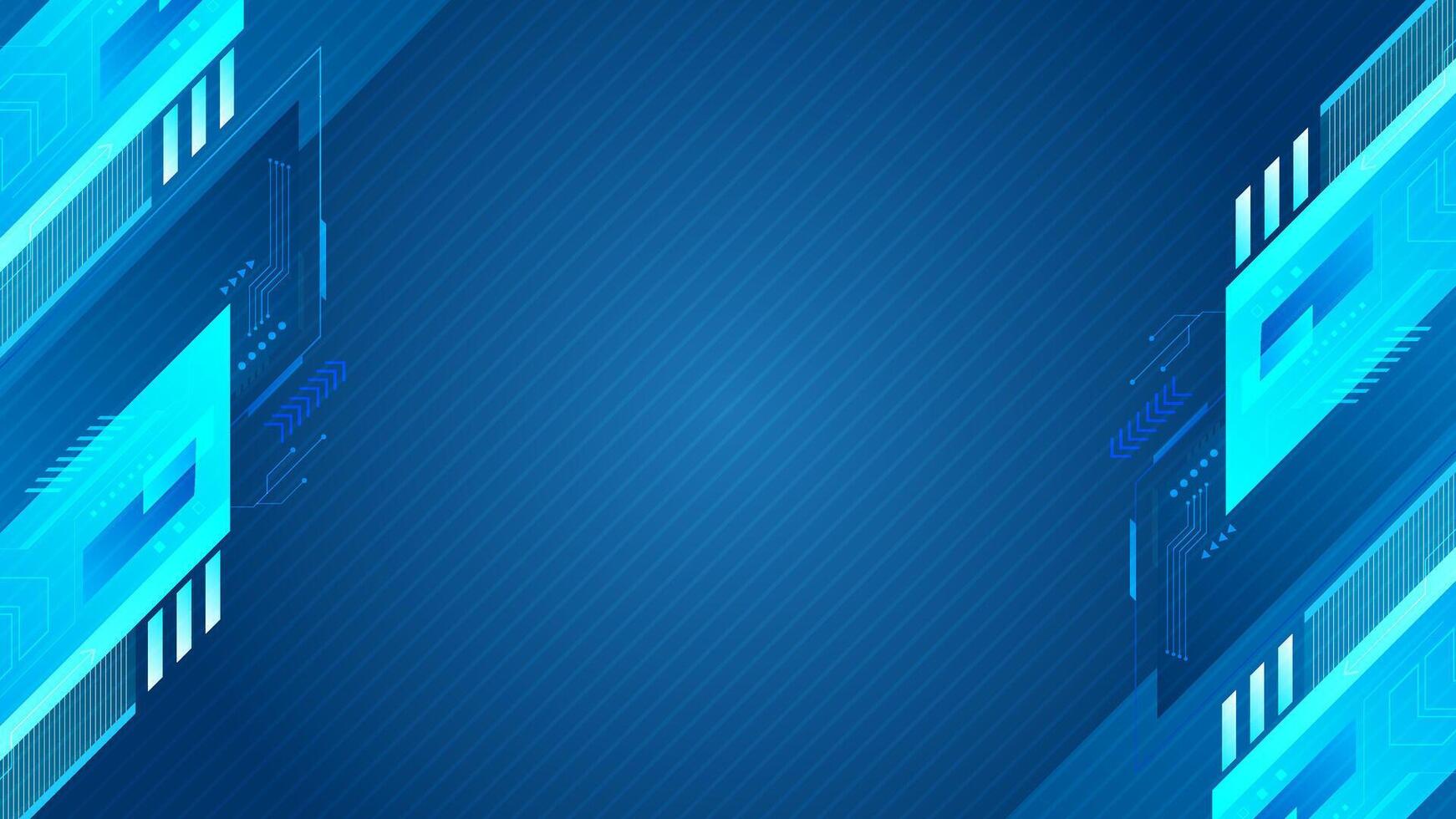 Futuristic Digital Technology Background. Abstract digital interface background with blue grid structure, arrow elements, and futuristic geometric shape vector
