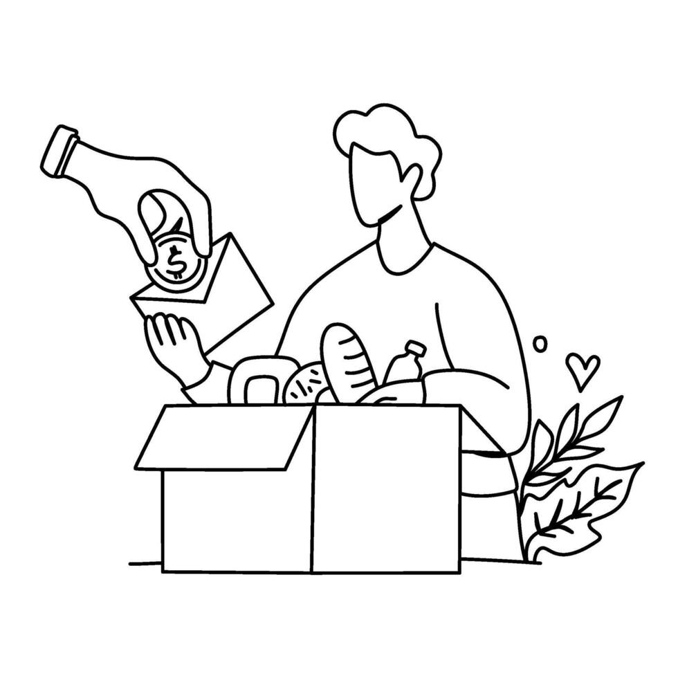 Generous Donation of Food and Money to Support Those in Need. vector