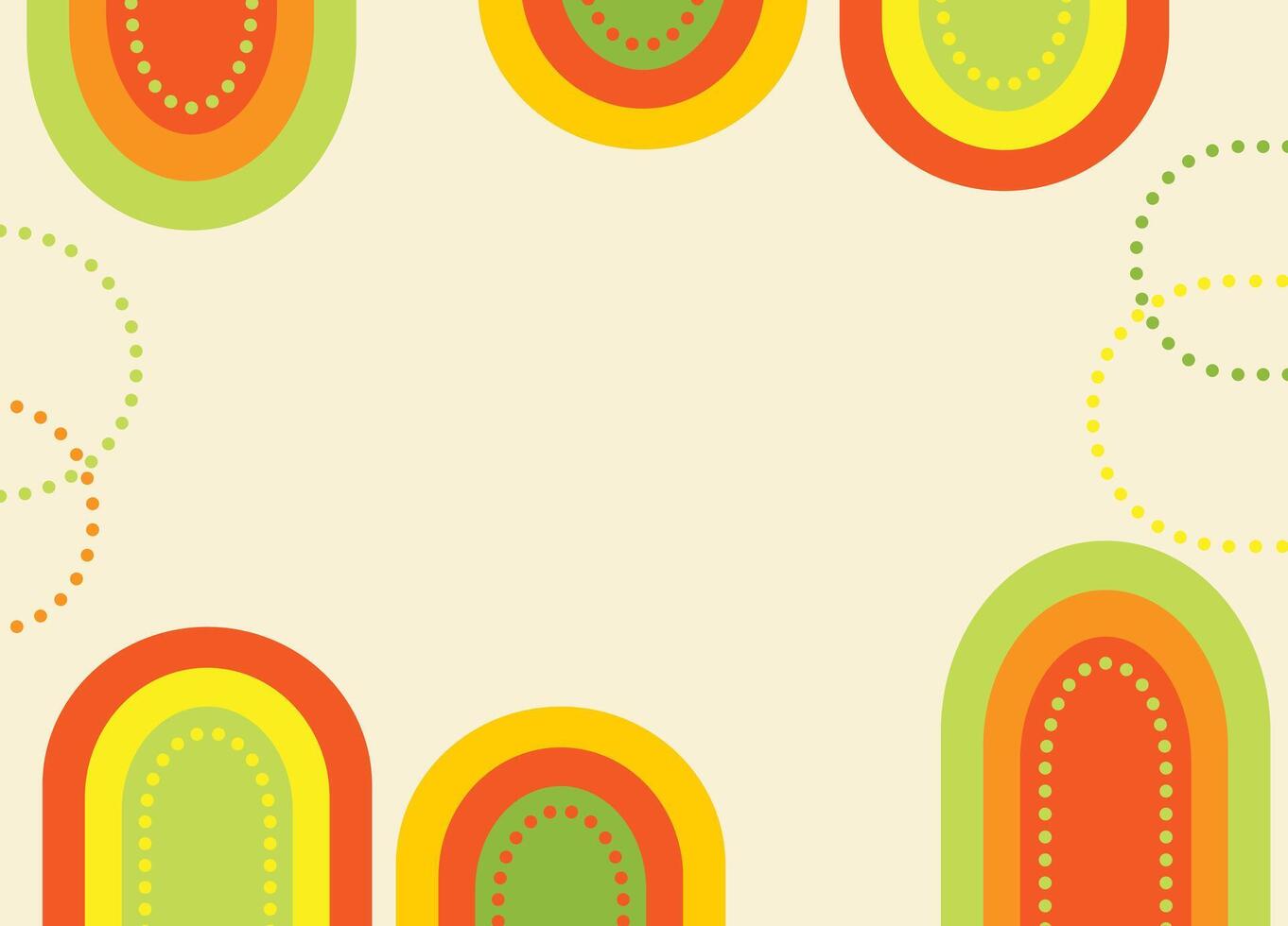 Soft retro-style background with abstract rounded rainbow-like arches in warm colors on a beige surface. vector