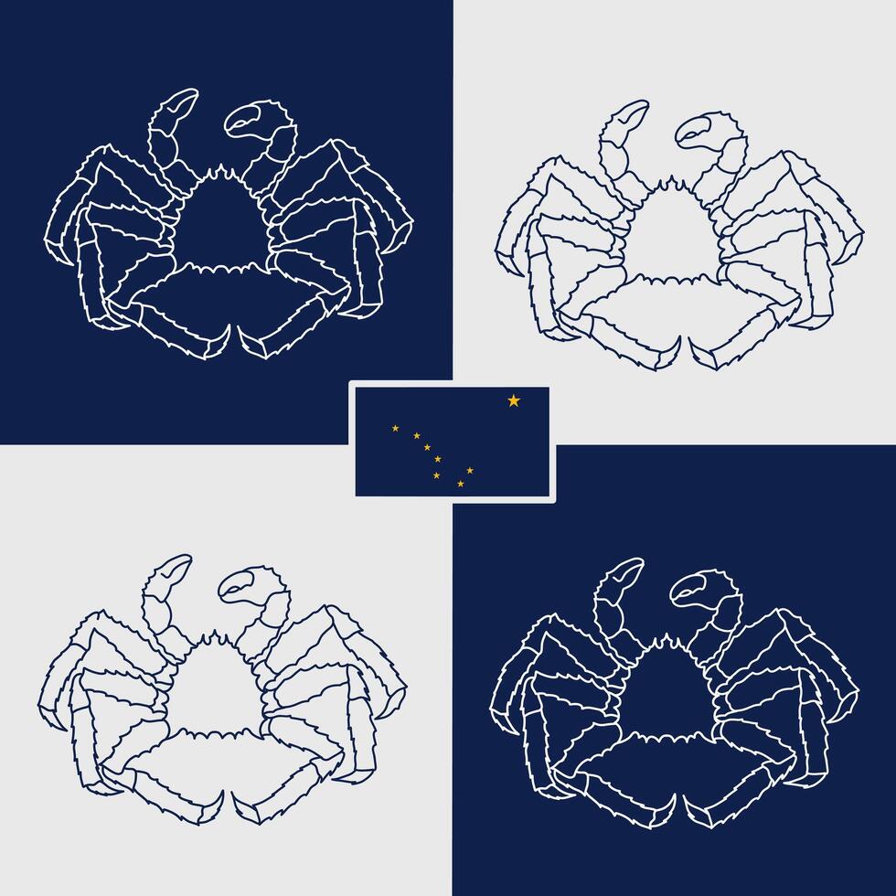 King Crab Alaska in four Frame with Alaska Flag Perfect for Print, Apparel, etc vector