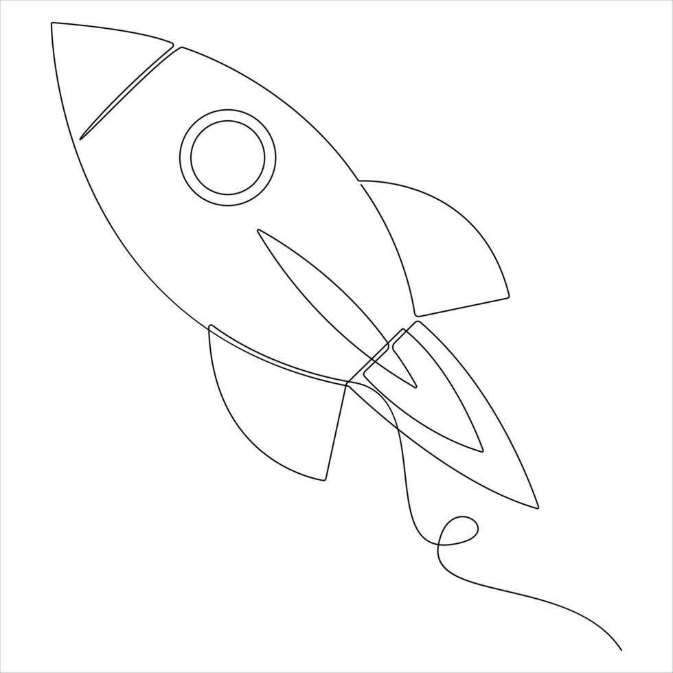 One continuous line drawing of rocket take off rocket space ship launch line drawn design vector