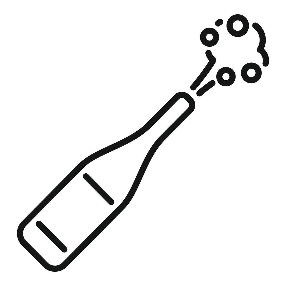 Champagne bottle line icon exploding fizzing bubbles vector