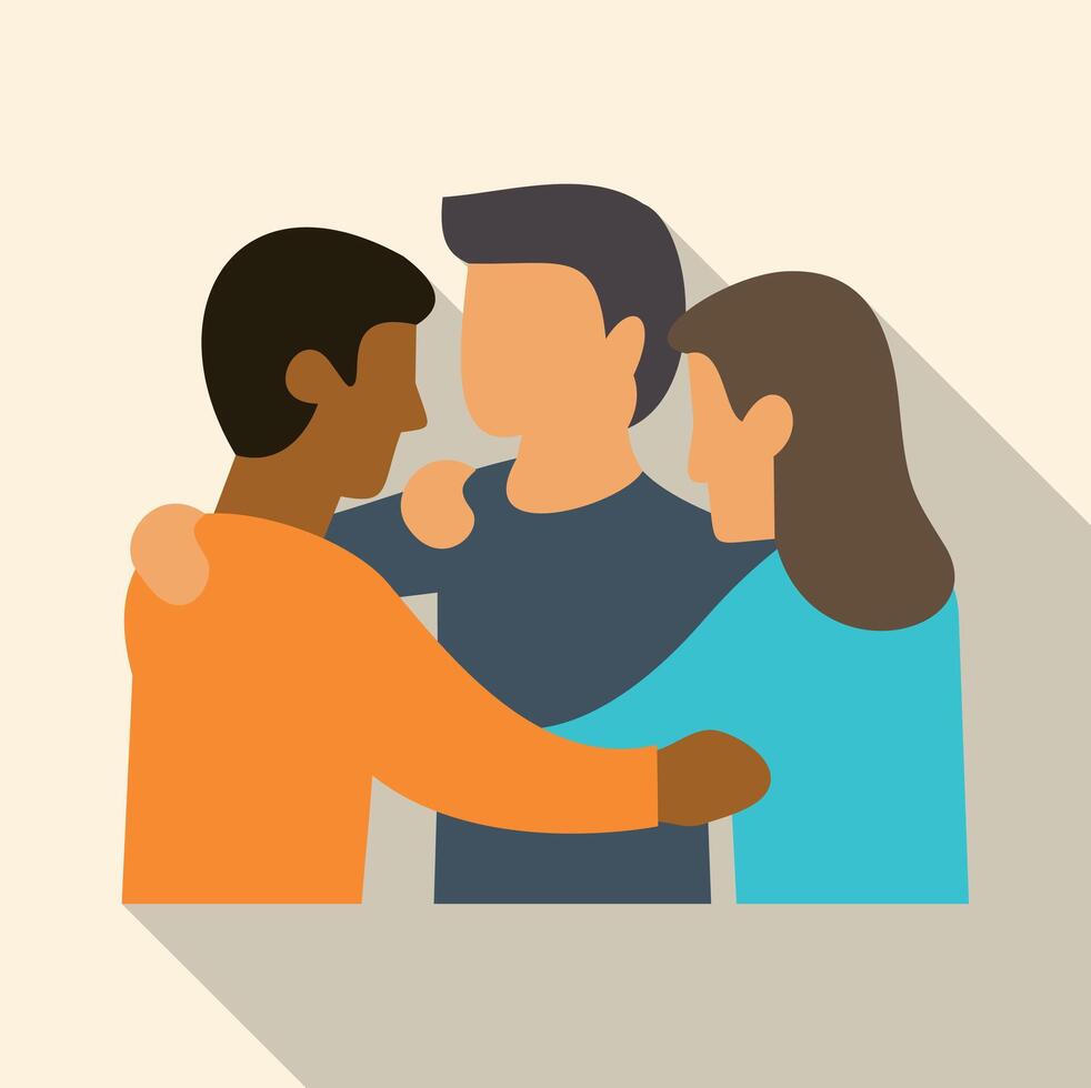 Diverse group of people hugging showing support and unity vector