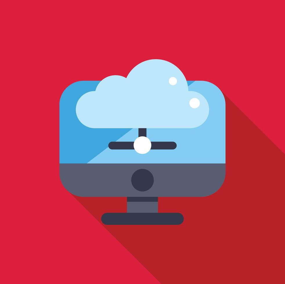 computadora monitor mostrando nube red compartiendo datos icono vector