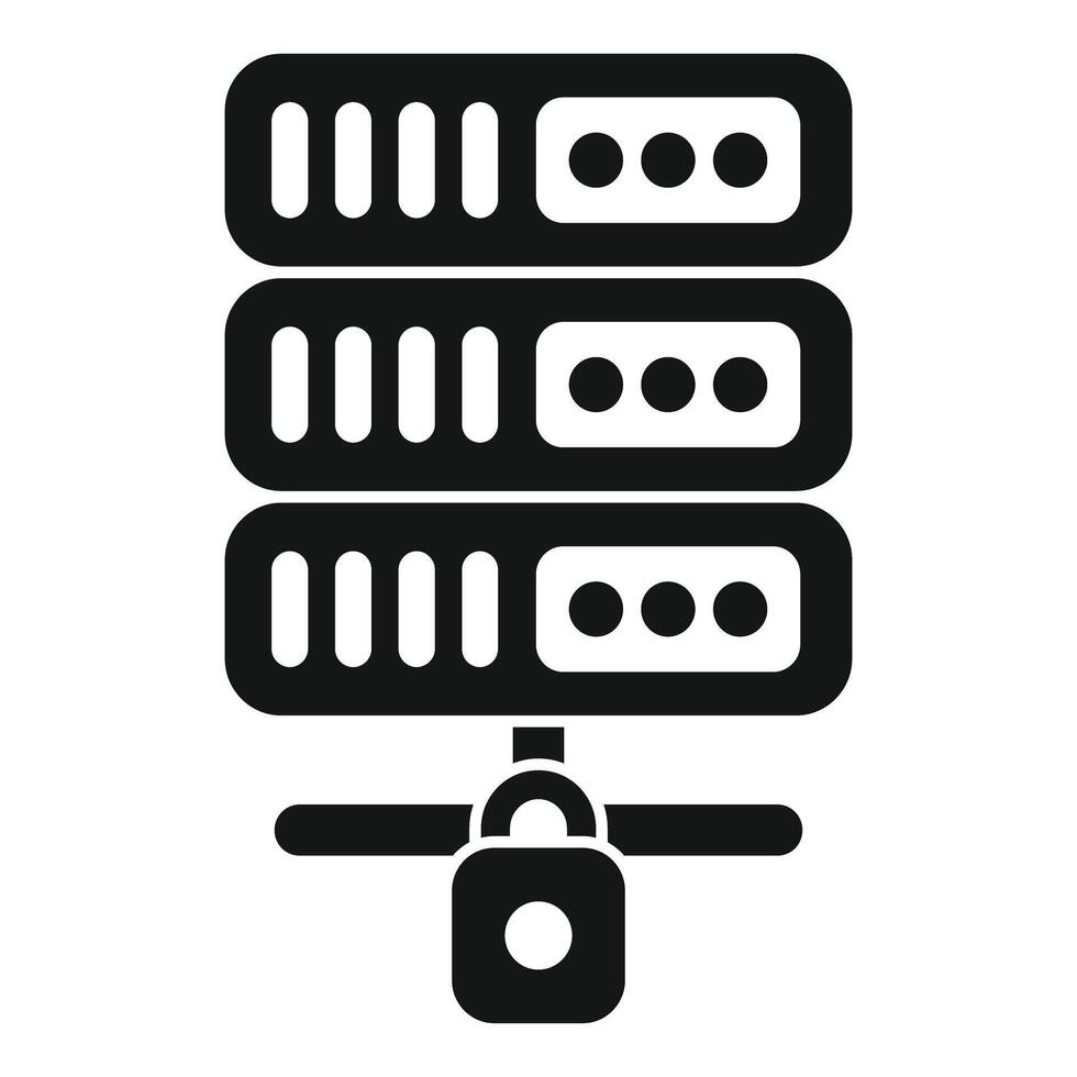 Server rack protecting data with security padlock vector
