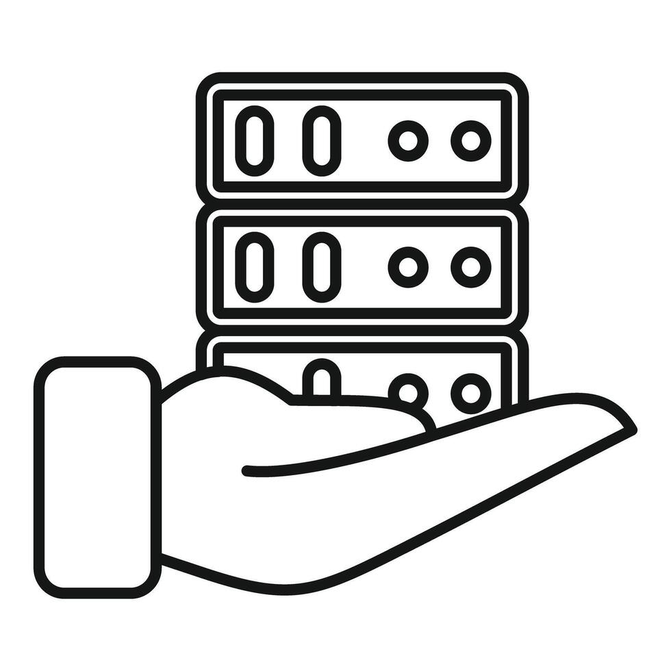 Hand holding multiple server racks illustrating data hosting vector