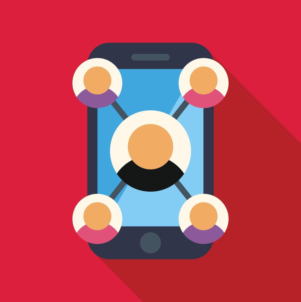 Smartphone displaying social network user connecting flat icon vector