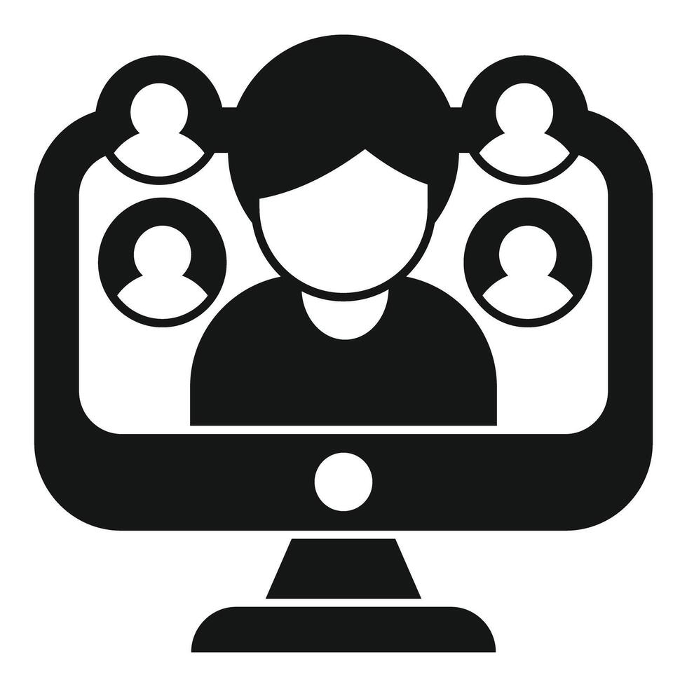 Online conferencing call on computer monitor icon vector